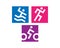 Premium Triathlon logo combination. Swimming, running and bike logotype design template. Sport symbol set.