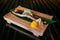 Premium Unagi sushi on wood plate, whole large piece Japanese Un