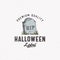 Premium Vintage Style Halloween Logo or Label Template. Hand Drawn Tomb Stone Sketch Symbol and Retro Typography. Shabby