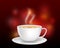 Premium white ceramic coffee cup on bokeh background.cappuccino