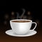 Premium white ceramic coffee cup on bokeh background.espresso in