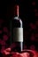 Premium wine illuminated in one side lighting beautifully standing on expensive red silk