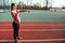 Prenatal exercises. Prenatal healthy fitness active fit gym outside. Pregnant woman training yoga sport exercise