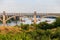 Preobrazhensky bridge over the Dnieper River to Khortytsia island in Zaporizhia, Ukraine