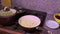 Preparation of borscht. Fry onion in a frying pan.