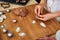 Preparation of cocoa Christmas cookies in the form of nuts using tin molds