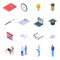 Preparation for exams icons set, isometric style