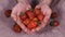 Preparation of fresh strawberry juice. Top view on kitchen table with glass and strawberries. Stop motion animation. HD