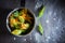 Preparation for homemade fried zucchini flower made of pancake batter