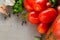 Preparation marinated conservation tomatoes with herbs, garlic, salt, and spice