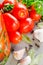 Preparation marinated conservation tomatoes with herbs, garlic, salt, and spice