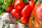 Preparation marinated conservation tomatoes with herbs, garlic, salt, and spice