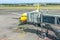 Preparation of a passenger aircraft by ground services at the airport.