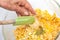 Preparation of plantain croquettes sttufed with pork cracklings