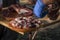 Preparation of a portion of pulpo a feira. Galicia