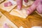 Preparation of pretzels with cheese and mortadella cooked in the oven