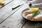 Preparation of raw squid and ingredients on the table