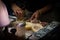 The preparation of sandwiches with lambredotto, a typical Tuscan street food.