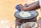 Preparation of traditional Ugandan breakfast Rolex made with cha