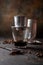 Preparation of Vietnamese coffe with aluminum cofe filer on dark background