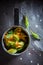 Preparation for yummy roasted zucchini flower made of pancake batter