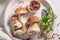 Preparations for homemade risotto with boletus mushrooms and parsley