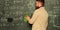 Prepare for lesson. Teacher bearded man cleaning chalkboard background. Teacher wiping chalkboard. School principal