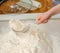 Prepare meal food. sift flour