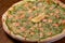 Prepared pizza with red fish, general plan