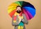 Prepared for rainy day. Carefree and positive. Enjoy rainy day. Weather forecast concept. Man bearded hipster hold