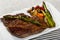 Prepared steak entrecote of beef with mushroom and asparagus