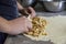 Preparing apple and cinnamon strudel