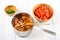 Preparing Chili Bean Stew On Wood Kitchen Table