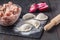 Preparing, cooking, making homemade ravioli, pelmeni or dumpling