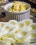 Preparing deviled eggs in the kitchen