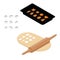 Preparing dough, baking cookies. Metal cookie cutters, rolling pin, baking tray and dough