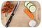 Preparing food, slicing vegetables knife on cutting board