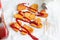 Preparing a food for Valentine`s Day abstract love concept witch french fries chips heart shape