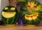 Preparing for Halloween, pumpkin carving, green carved pumpkin for Halloween, Halloween Jack o Lanterns