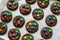 Preparing homemade chocolate cookies decorated with colored candy drops