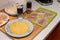 Preparing a pork chop in a home kitchen. Ingredients for a tasty