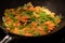 Preparing Recipe Sesame beef wok, minced summer vegetables