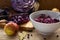 Preparing red cabbage for a festive dinner with apple, onion and