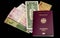 Preparing for a trip around the world with passport, banknotes f