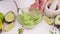 Preparing vegetarian avocado sauce - Mashing avocado in bowl with a spoon