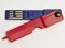 Prepayment meter key, red & blue.