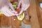 Preperation of Fried Zucchini Flowers, Woman Hands Stuffing with Ricotta Cheese