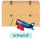 Preposition wordcard with airplane in front of box