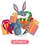 Preposition wordcard with bunny and present boxes