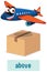 Prepostion wordcard design with airplane above box